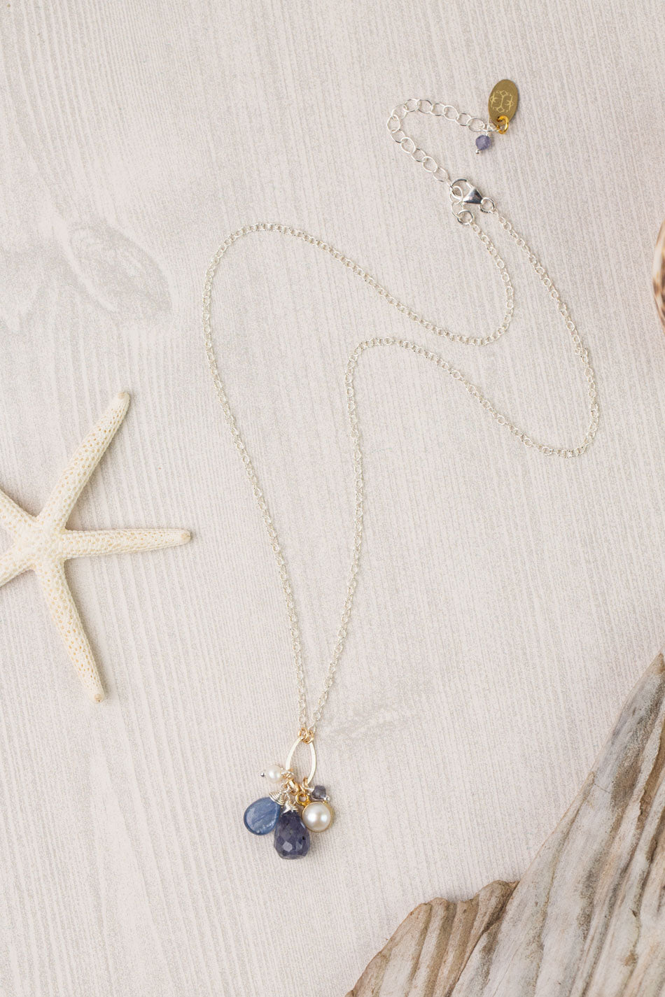 Seaside 17-19" Iolite, Freshwater Pearl, Kyanite Cluster Necklace