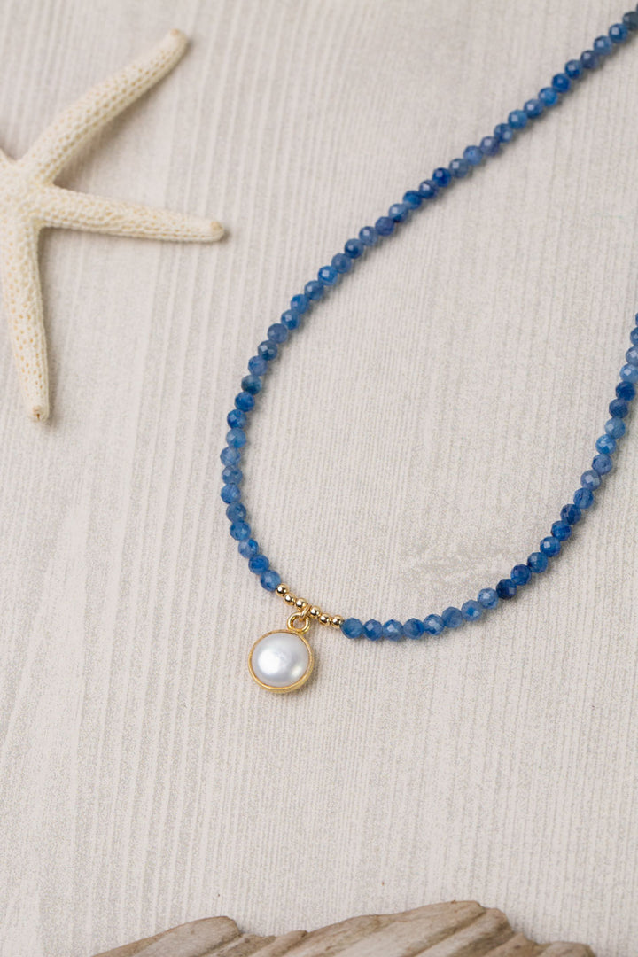 Seaside 16-18" Kyanite With Pearl Simple Necklace