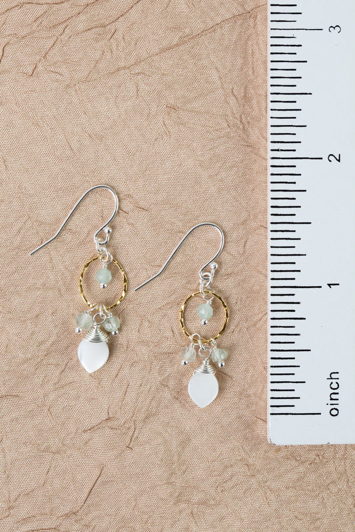 Serenity Aquamarine, Prehnite With Smooth Mother Of Pearl Teardrop Cluster Earrings