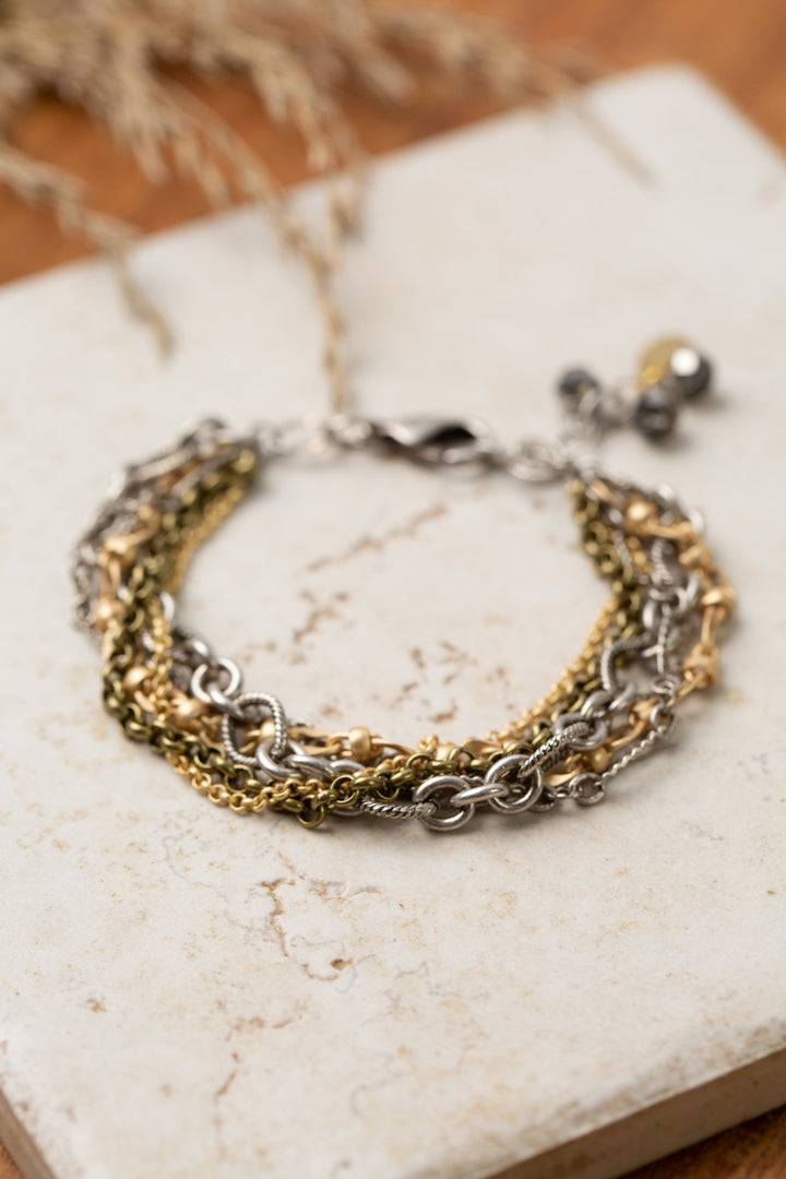 Silver & Gold 7.5-8.5" Multistrand Bracelet