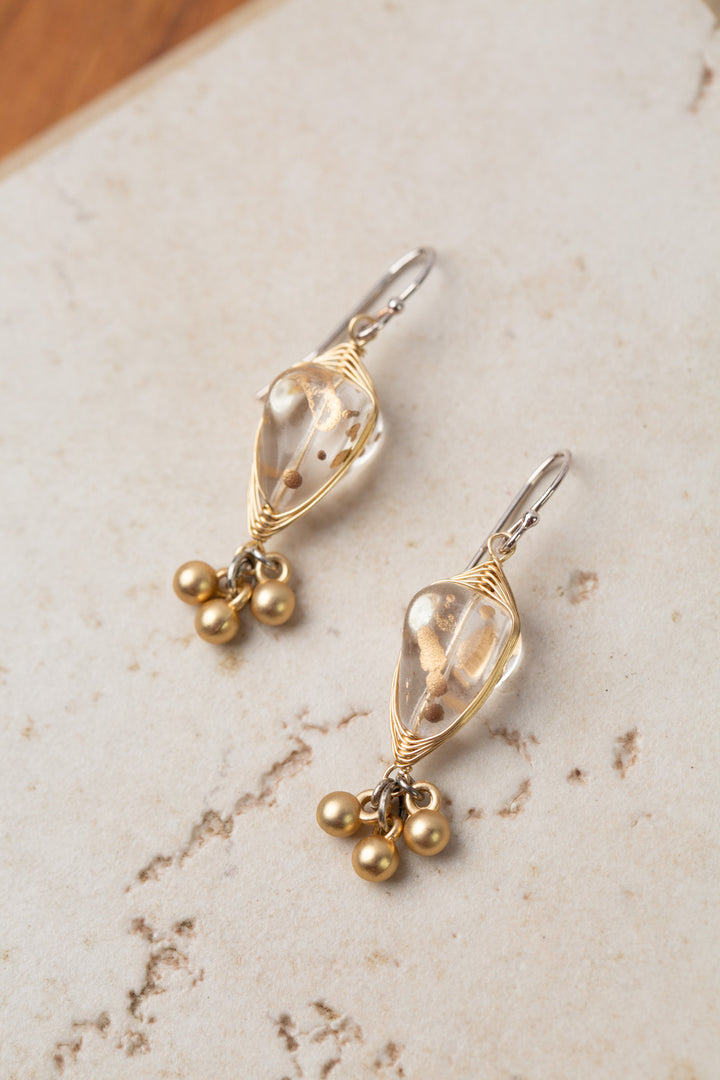 Silver & Gold Czech Glass Herringbone Earrings
