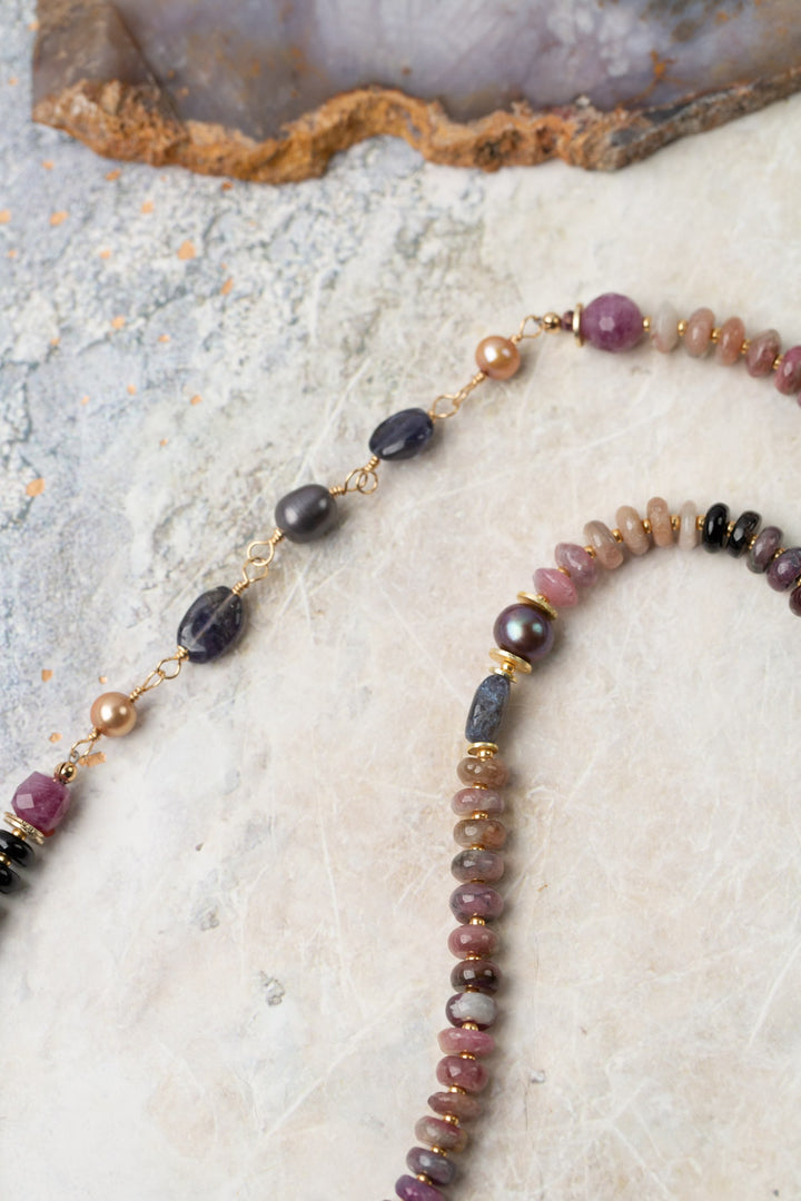 True Colors 29.5" Tourmaline, Freshwater Pearl, Faceted Ruby Statement Necklace