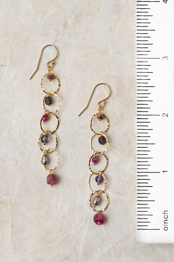 True Colors Pink Tourmaline, Iolite, Ruby Statement Earrings