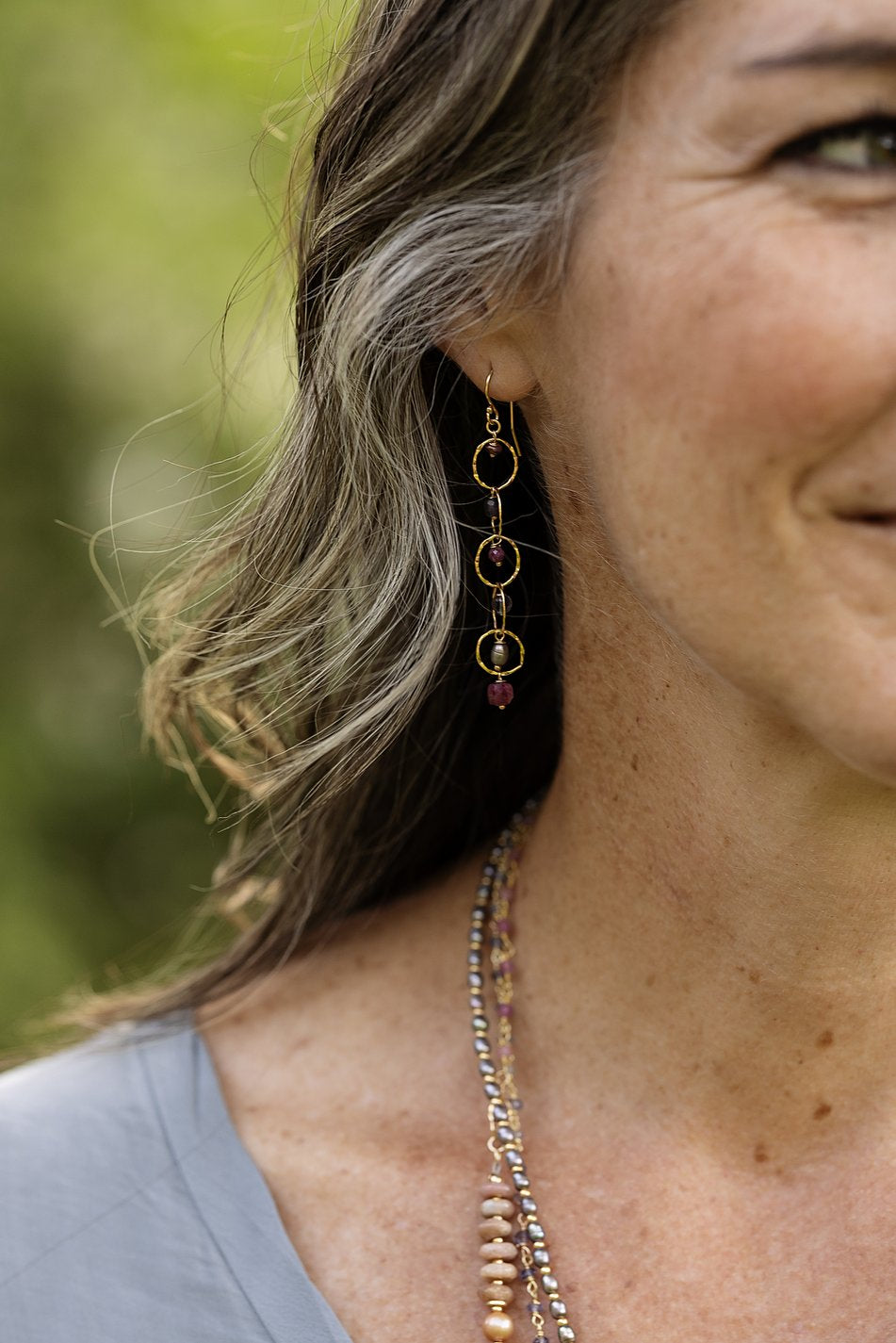 True Colors Pink Tourmaline, Iolite, Ruby Statement Earrings