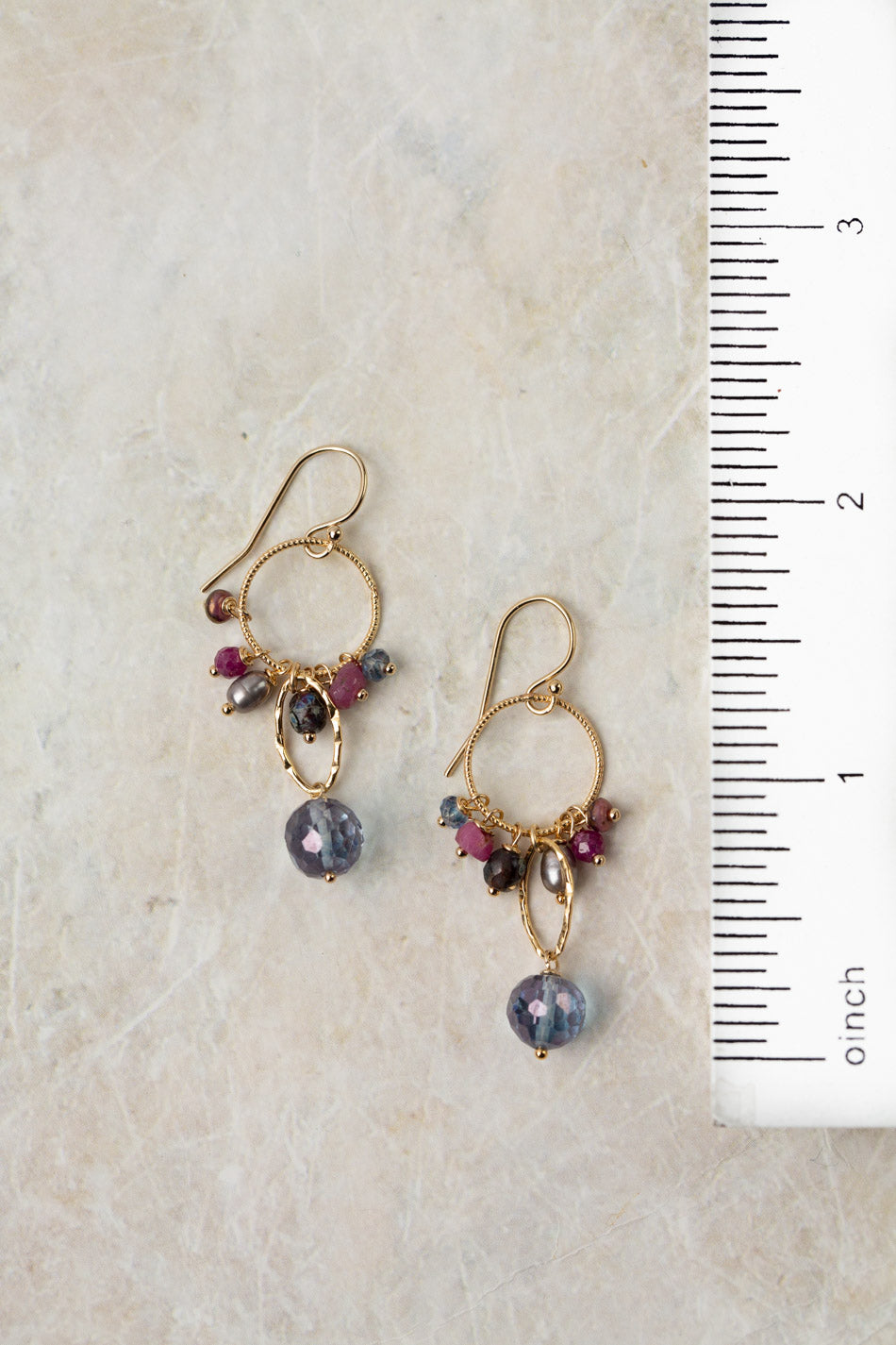 True Colors Topaz, Ruby, Pearl Cluster Earrings