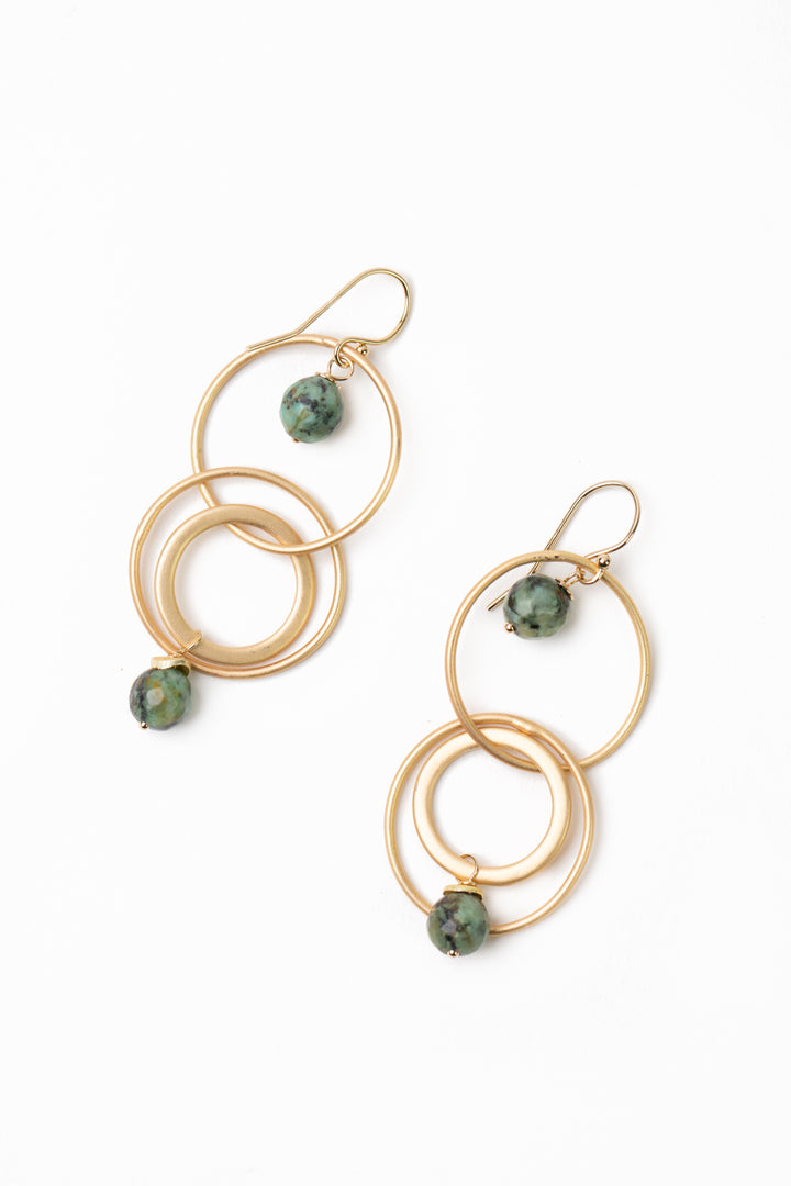 Tranquil Gardens African Turquoise Hoop Dangle Earrings