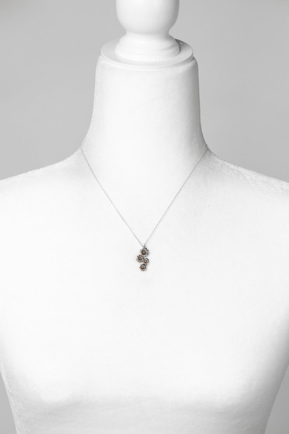 Thrive 16-18" Stacked Sterling Silver Daisy Flowers With Bronze Detail Simple Necklace