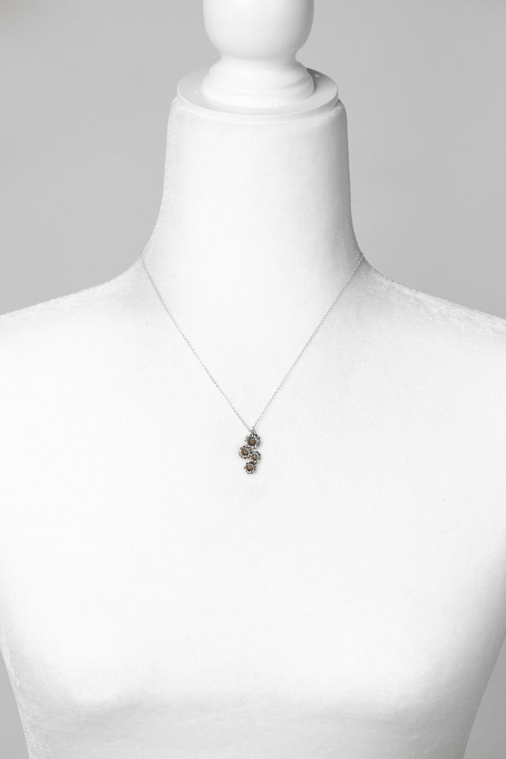 Thrive 16-18" Stacked Sterling Silver Daisy Flowers With Bronze Detail Simple Necklace