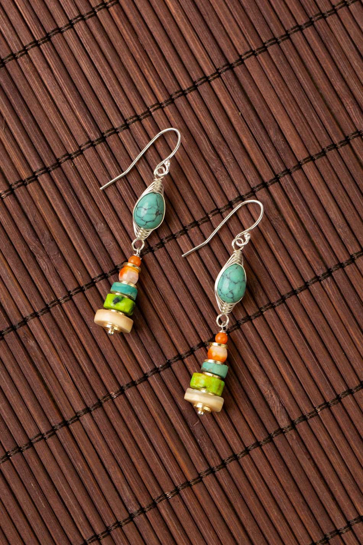 Tropical Dream Turquoise, Spiny Oyster, Shell Herringbone Earrings
