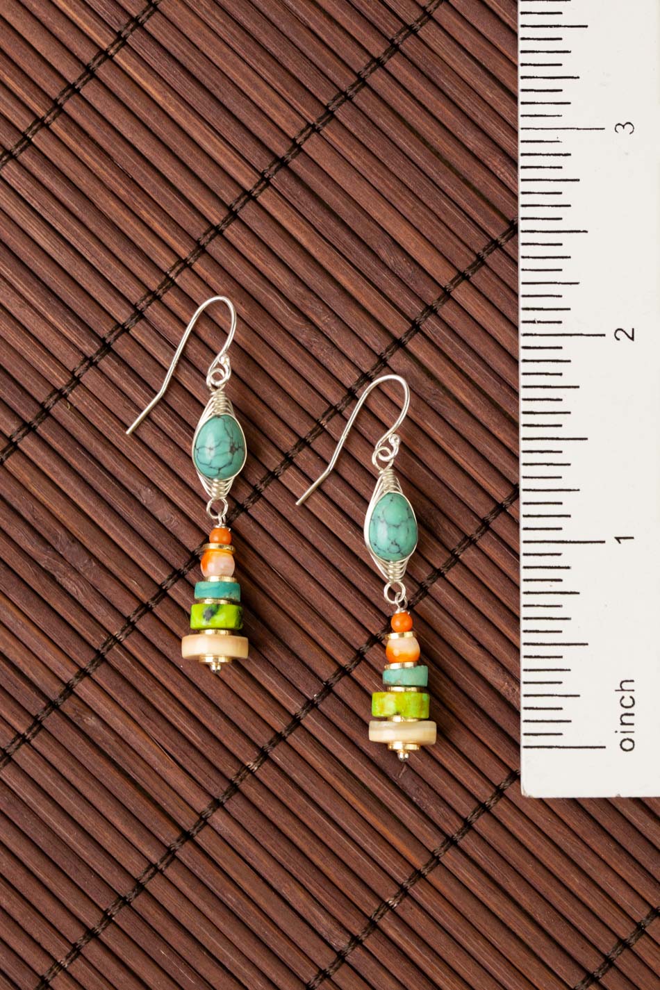 Tropical Dream Turquoise, Spiny Oyster, Shell Herringbone Earrings