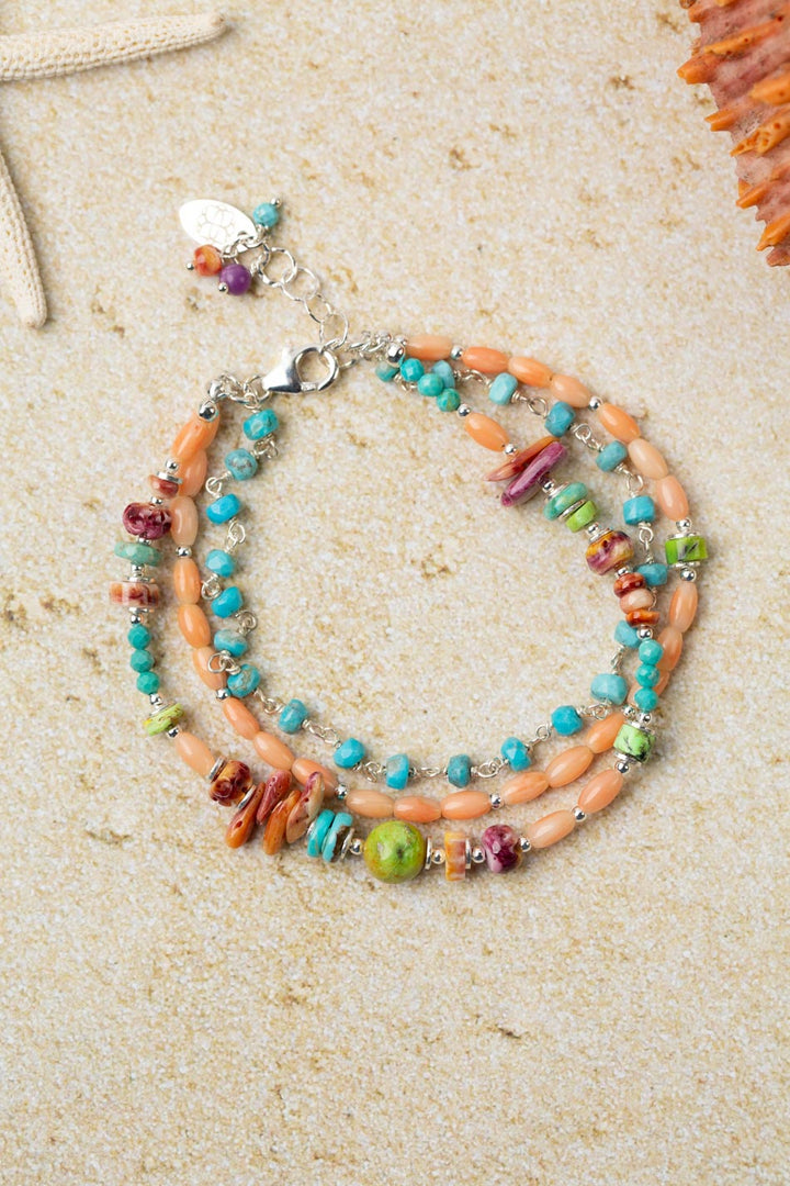Unity 7.5-8.5" Turquoise, Spiny Oyster, Natural Green Turquoise Multistrand Bracelet