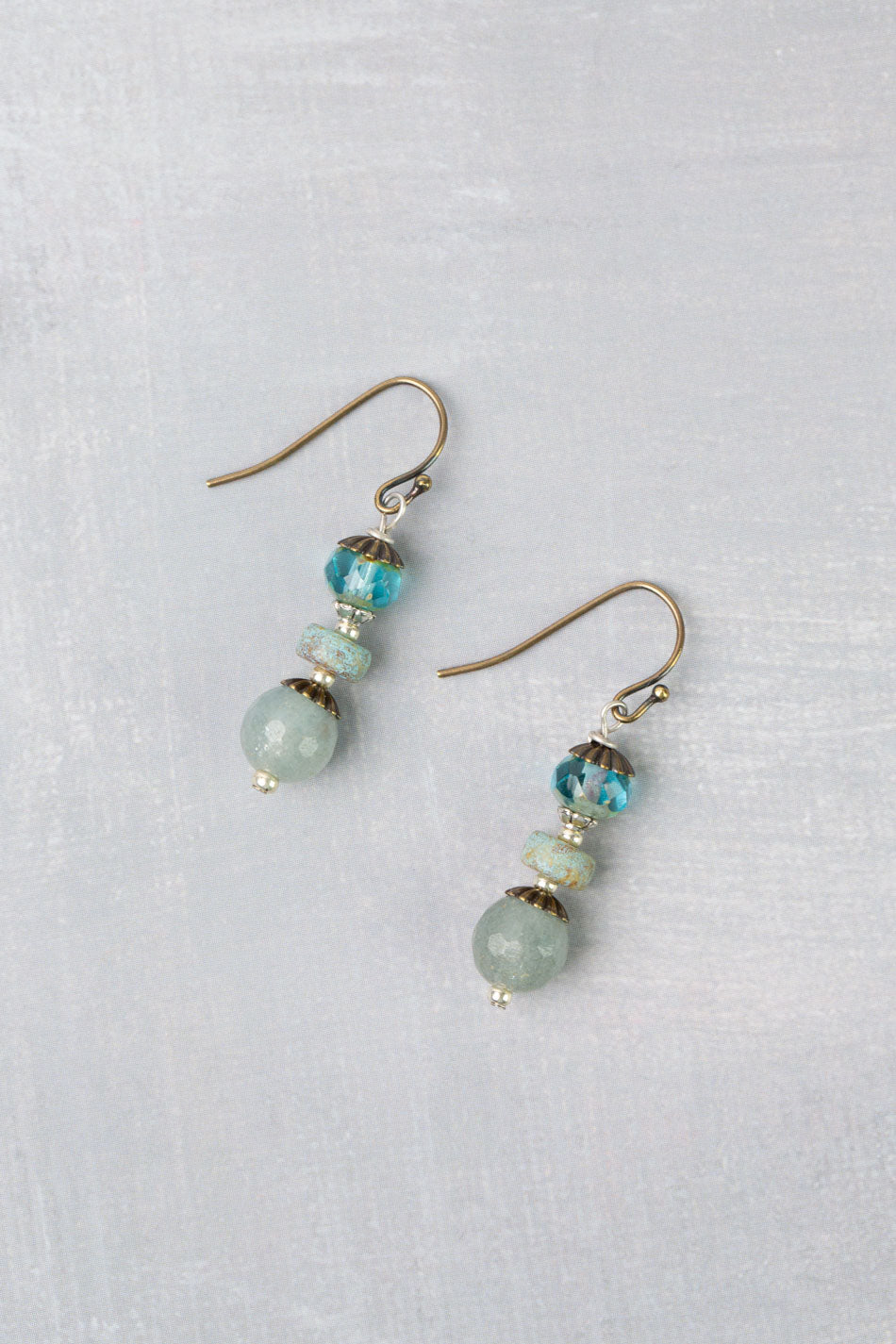 Venetian Dreams Roman Glass, Aquamarine With Czech Glass Simple Earrings