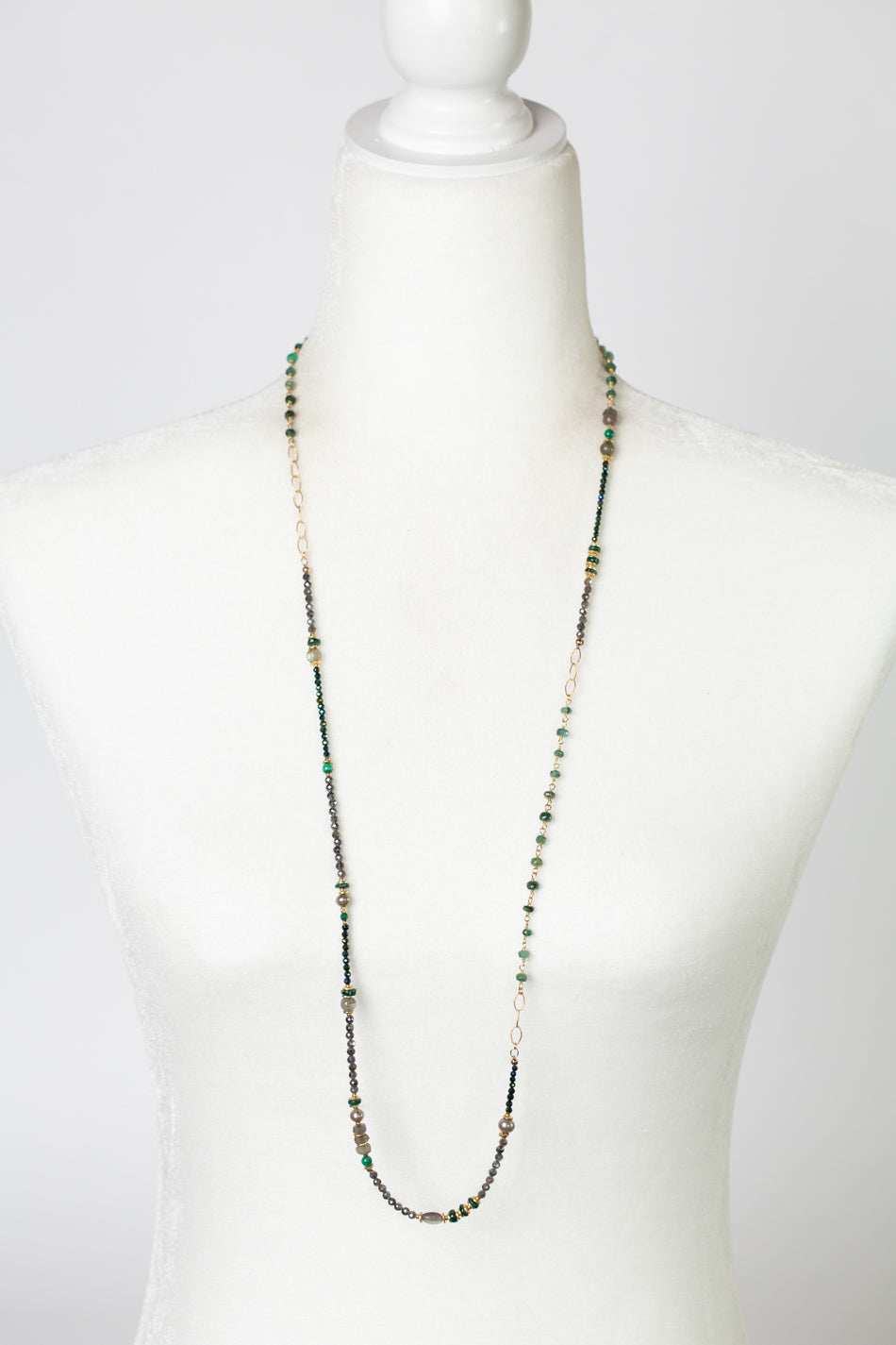 Verdant 35-37" Malachite, Freshwater Pearl, Labradorite Collage Necklace