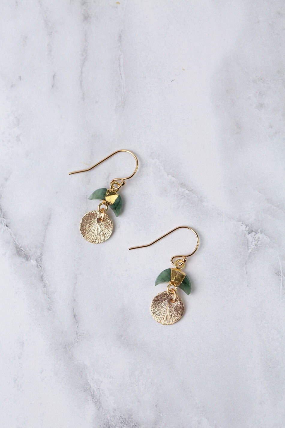 Verdant Gold Plated Emerald Crescent Moon Dangle Earrings