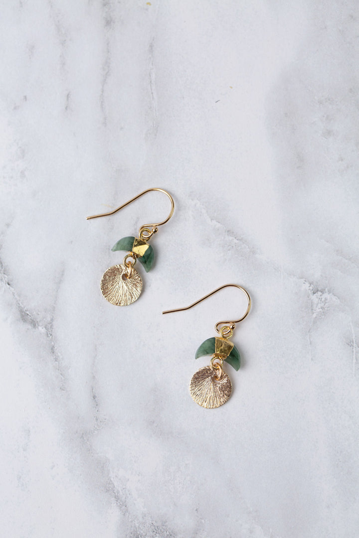 Verdant Gold Plated Emerald Crescent Moon Dangle Earrings