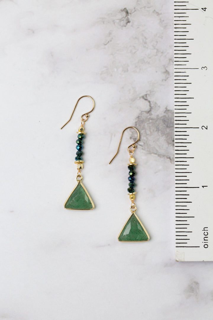 Verdant Pyrite With Green Aventurine Triangle Dangle Earrings