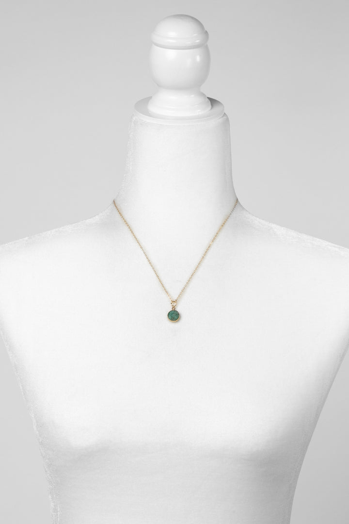 Verdant 16-18" Gold Plated Emerald Flat Coin Shaped Pendant Simple Necklace