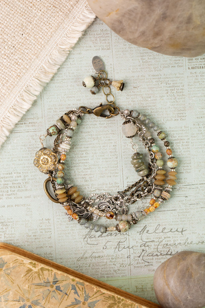 Wisdom Within 7.5-8.5" Peruvian Turquoise, Czech Glass, Shell Multistrand Bracelet