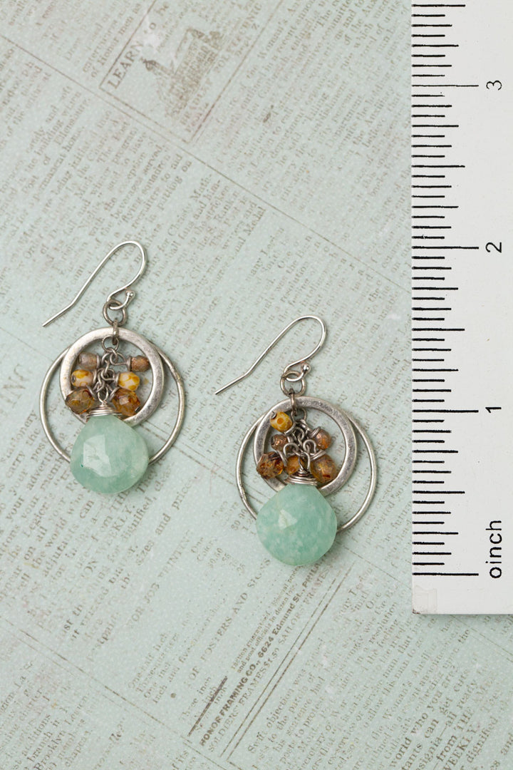 Wisdom Within Faceted Czech Glass With Amazonite Briolette Cluster Earrings