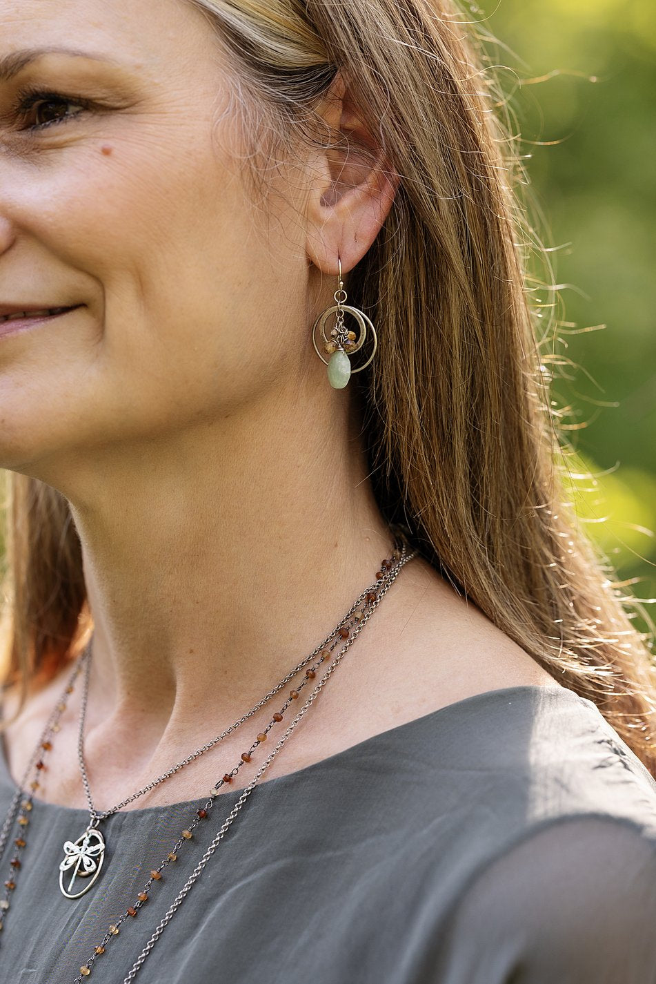 Wisdom Within Faceted Czech Glass With Amazonite Briolette Cluster Earrings