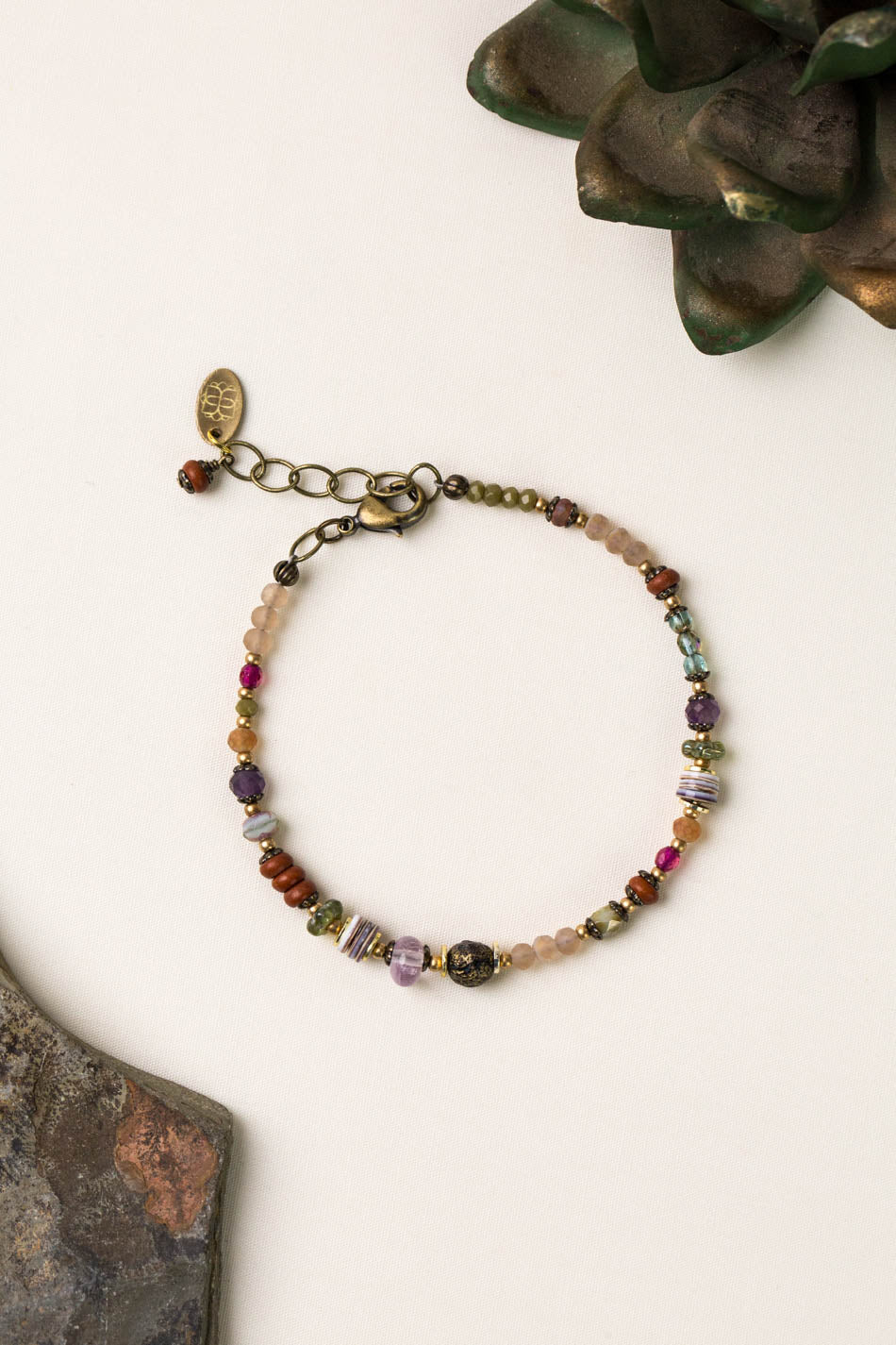 Wildflower 7.5-8.5" Amethyst, Faceted Czech Glass, Shell Simple Bracelet