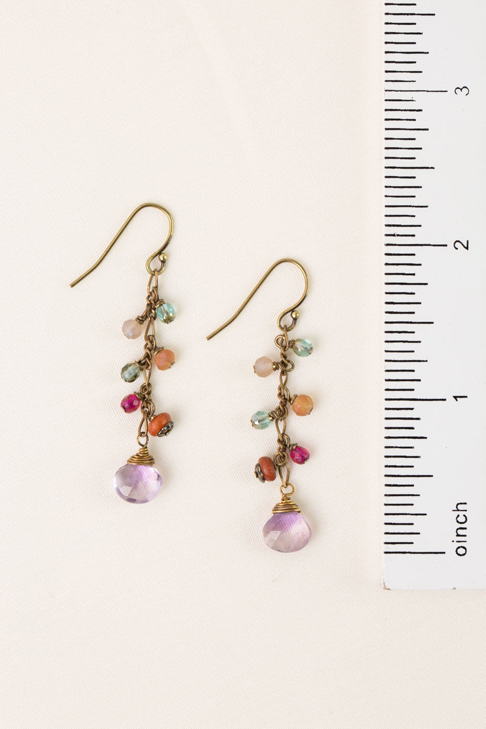 Wildflower Czech Glass, Wood With Faceted Amethyst Ovals Dangle Earrings