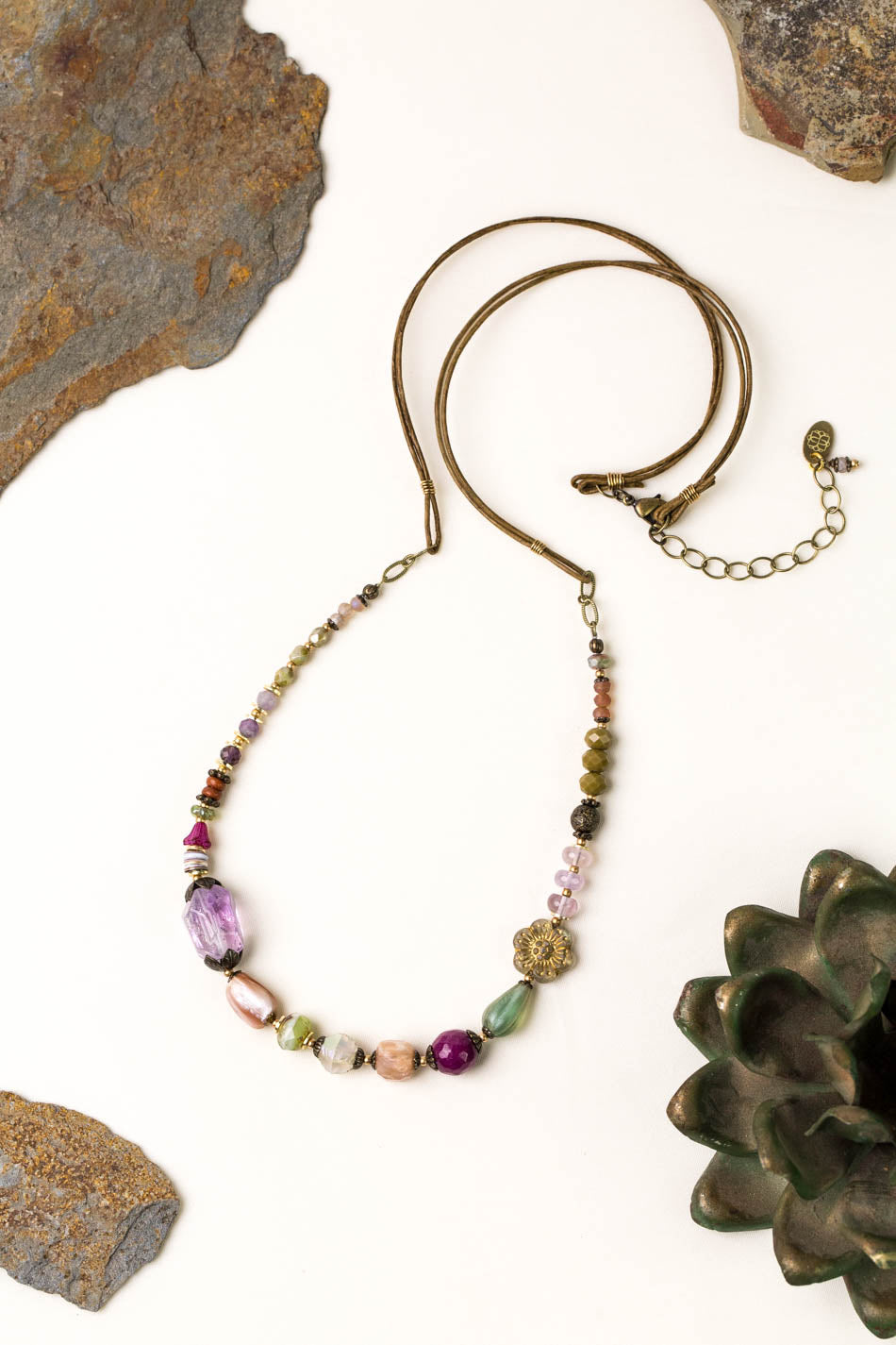 Wildflower 27.5-29.5" Czech Glass, Amethyst, Crystal Collage Necklace