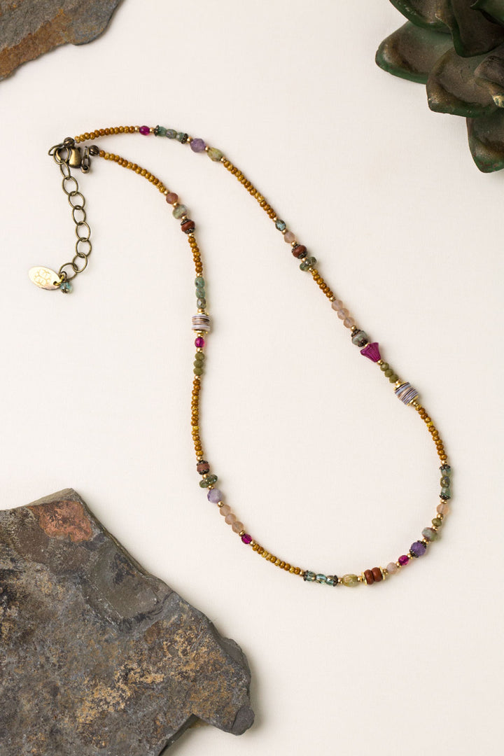 Wildflower 15.5-17.5" Czech Glass, Amethyst, Crystal Collage Necklace