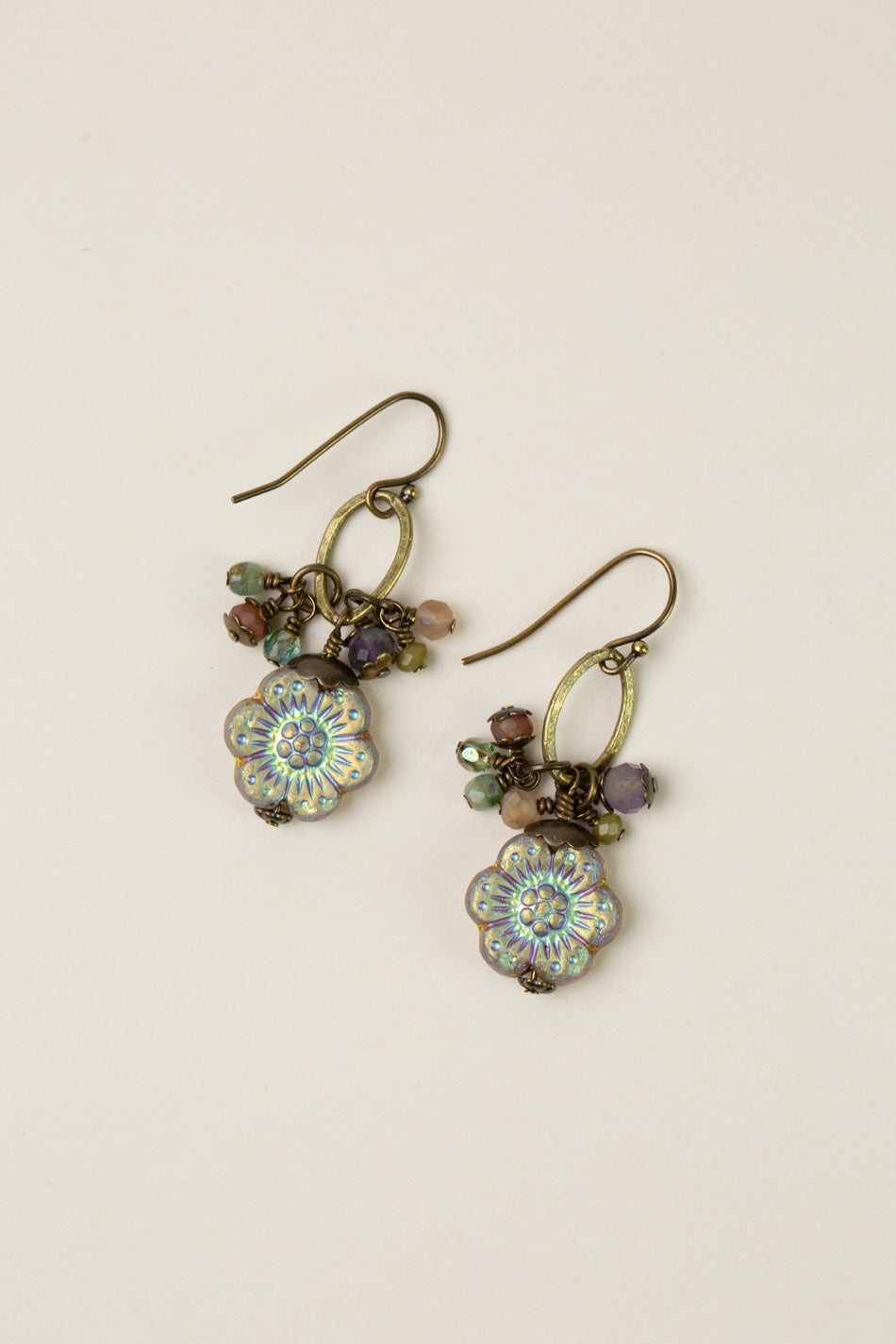 Wildflower Czech Glass, Crystal Cluster Earrings