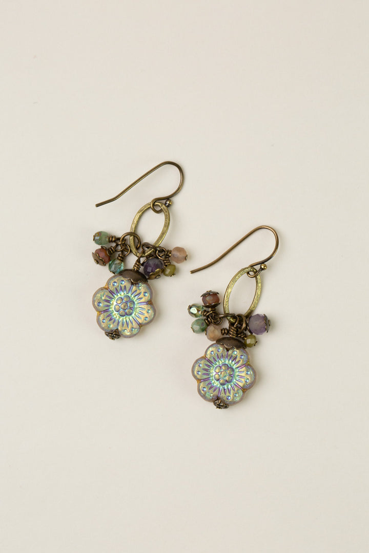 Wildflower Czech Glass, Crystal Cluster Earrings