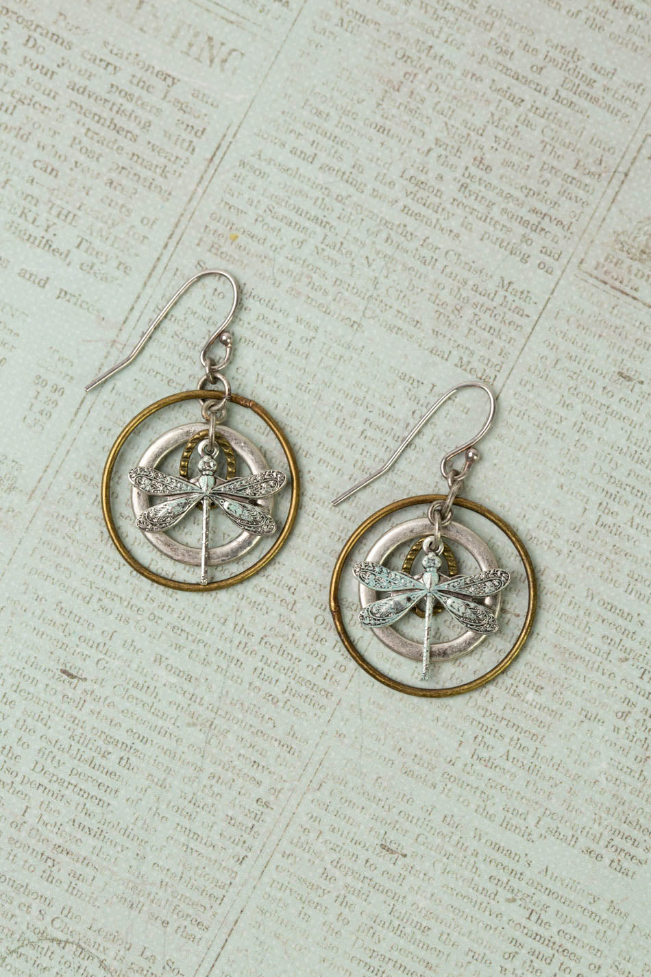 Wisdom Within Patina Antique Silver Dragonfly Hoop Earrings