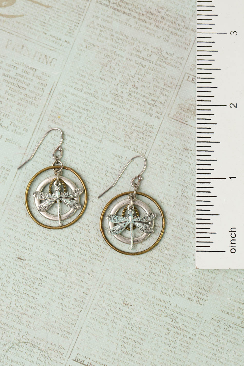 Wisdom Within Patina Antique Silver Dragonfly Hoop Earrings