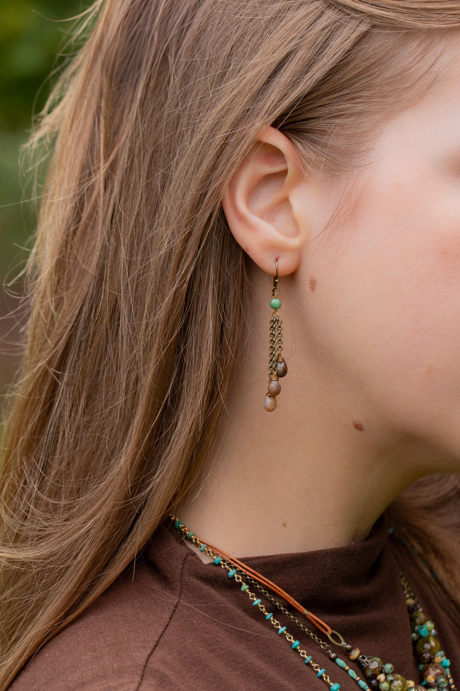 Rustic Creek Czech Glass Briolette Dangle Earrings
