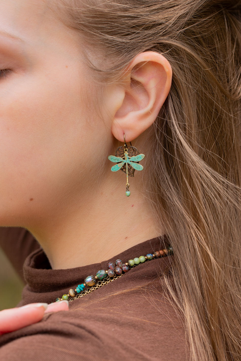 Rustic Creek Dragonfly Copper Leaf Earrings