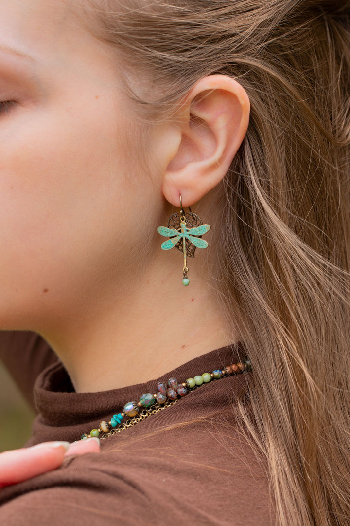 Rustic Creek Dragonfly Copper Leaf Earrings