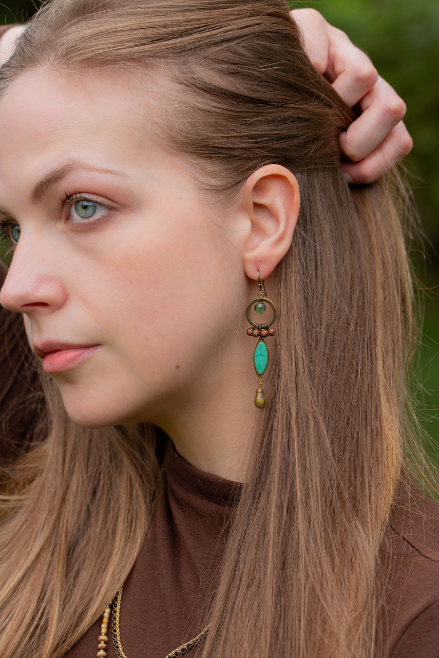 Rustic Creek Czech Glass With Crystal Dangles Herringbone Earrings