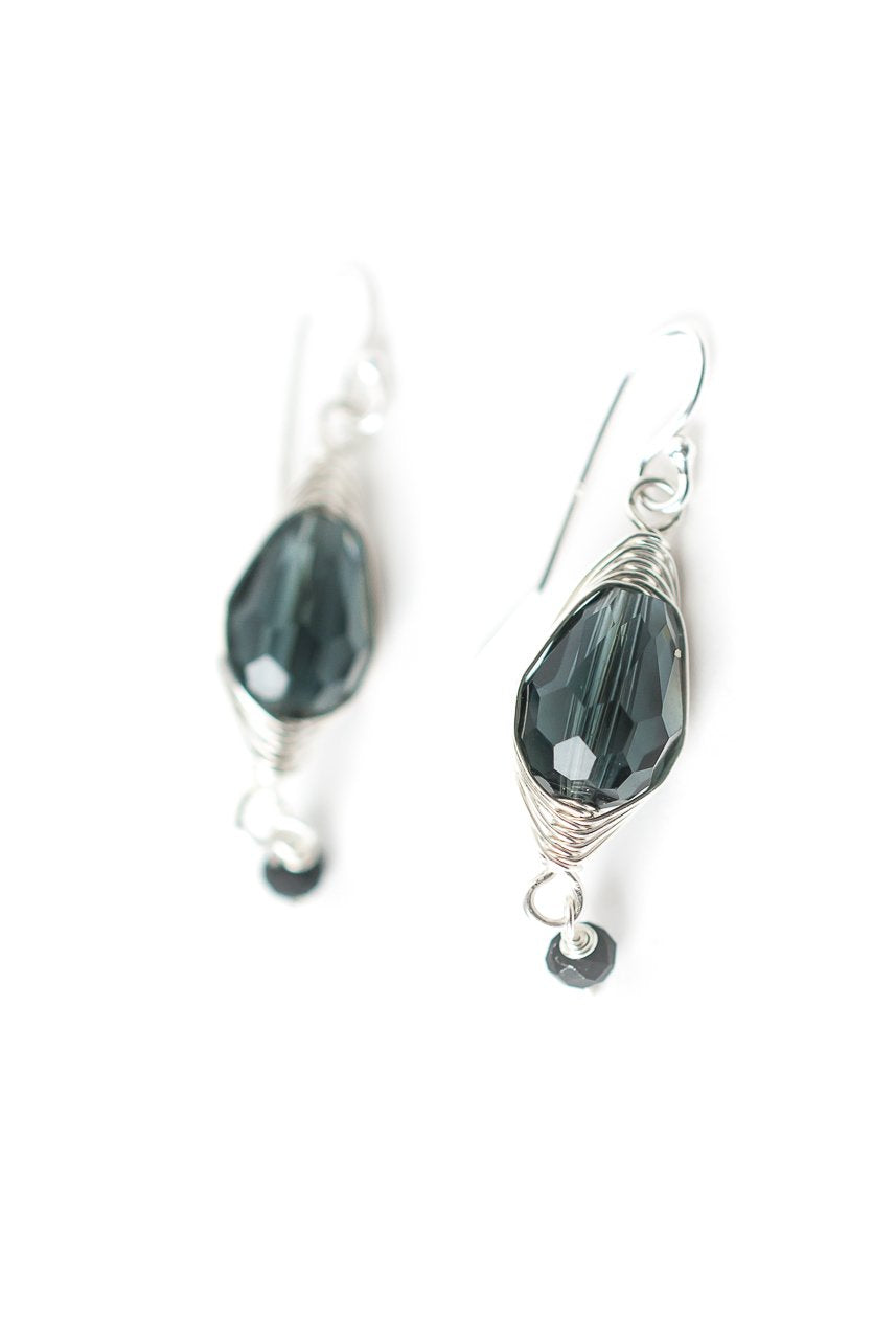 Herringbone Dark Blue Crystal Teardrop Earrings