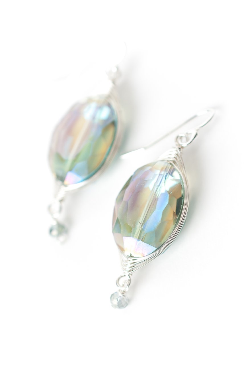 Herringbone Blue Green Oval Dangle Earrings