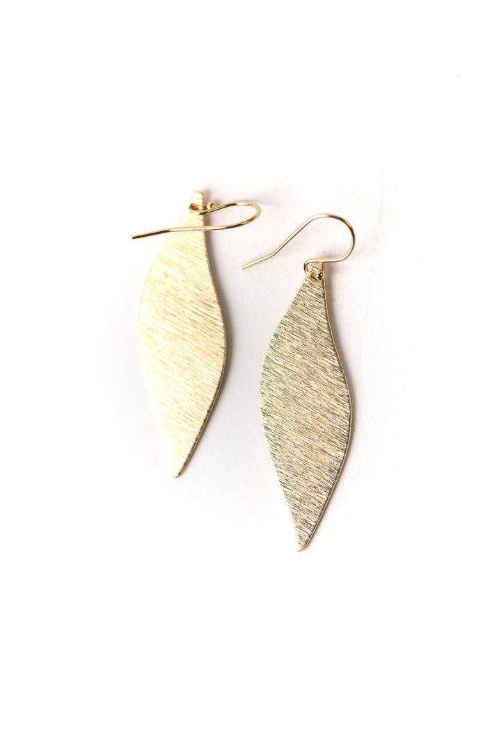 Brushed Gold Wavy Marquis Earrings
