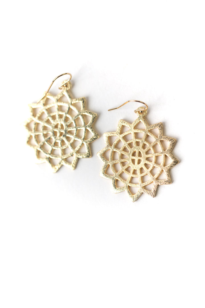 Brushed Gold Sunburst Earrings