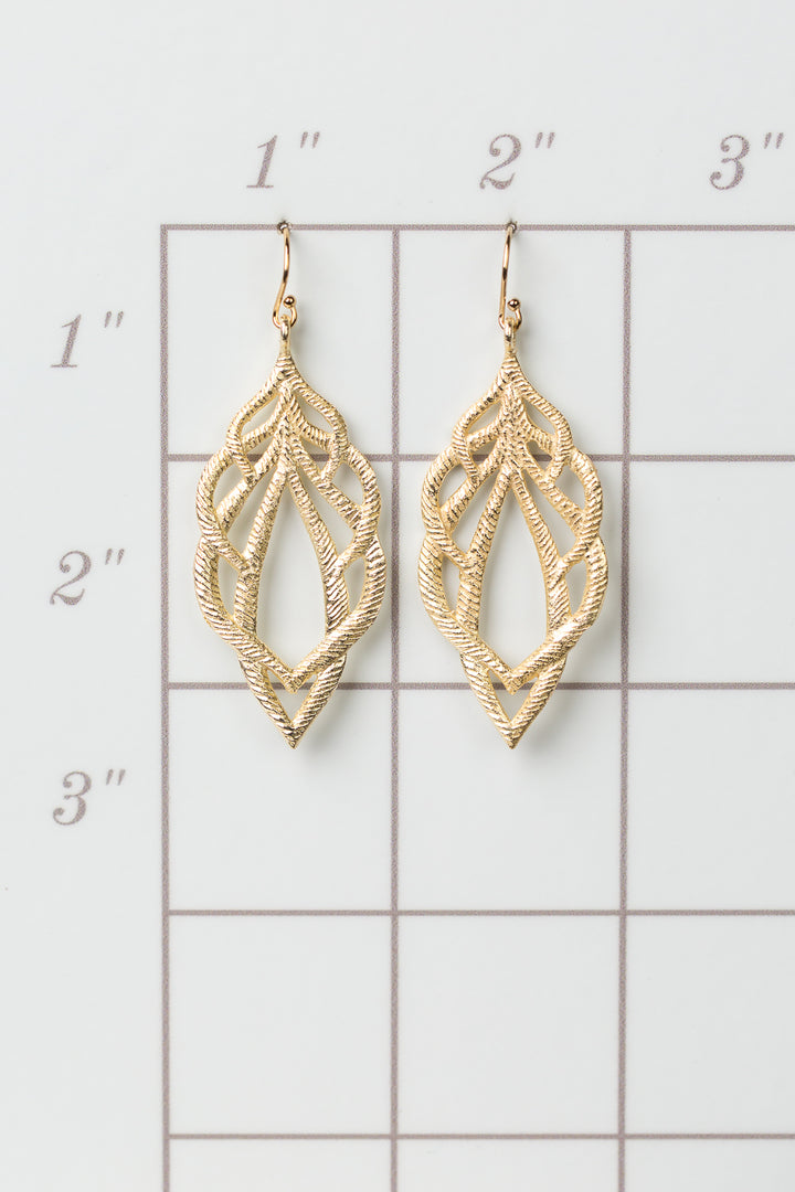Brushed Gold Textured Leaf Earrings