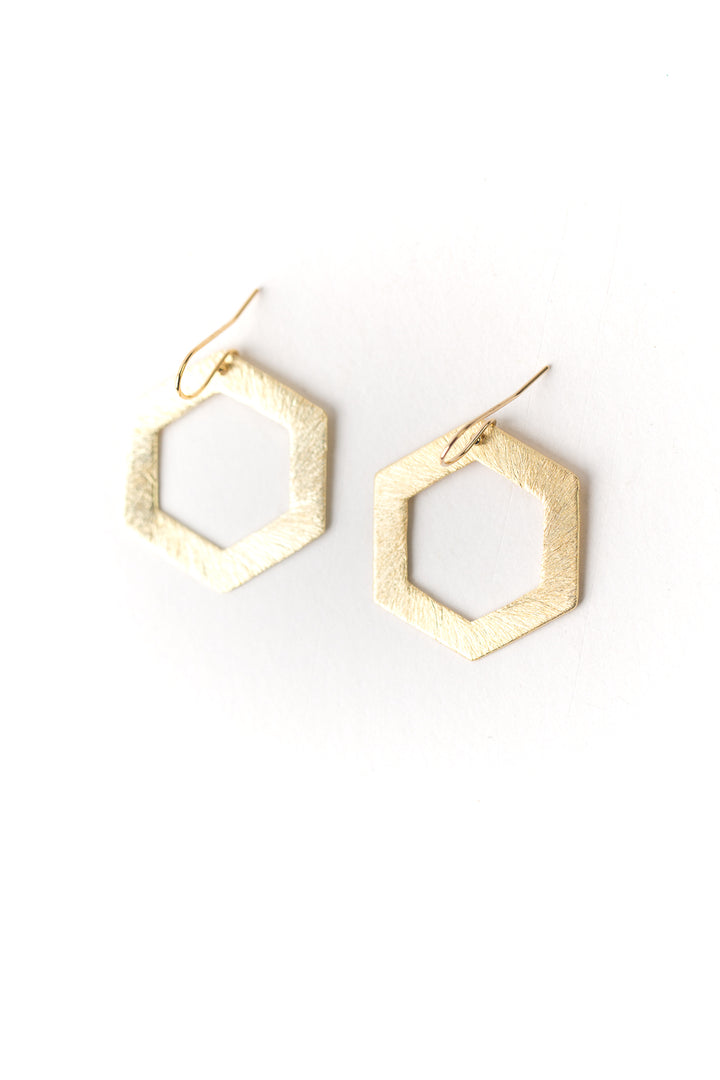Brushed Gold Hexagon Earrings