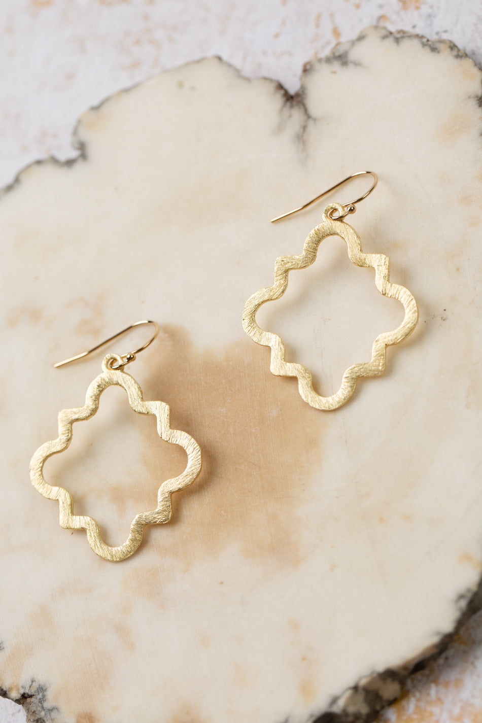 Brushed Gold Medium Pointed Quatrefoil Earrings