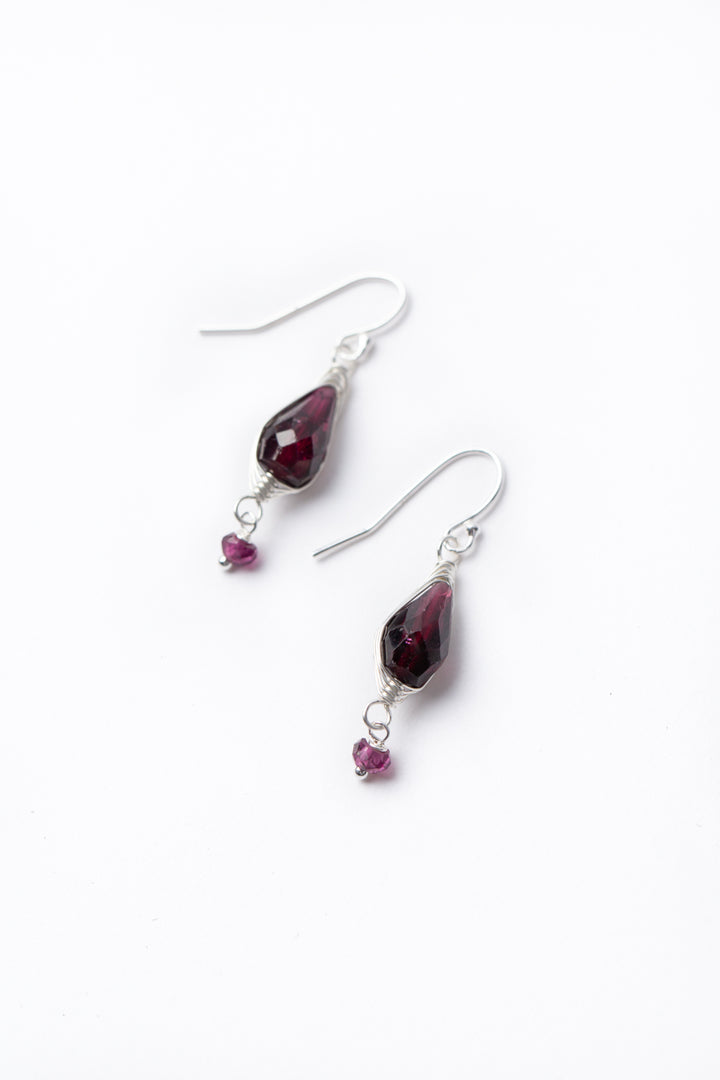 Birthstone January Silver Garnet Herringbone Earrings