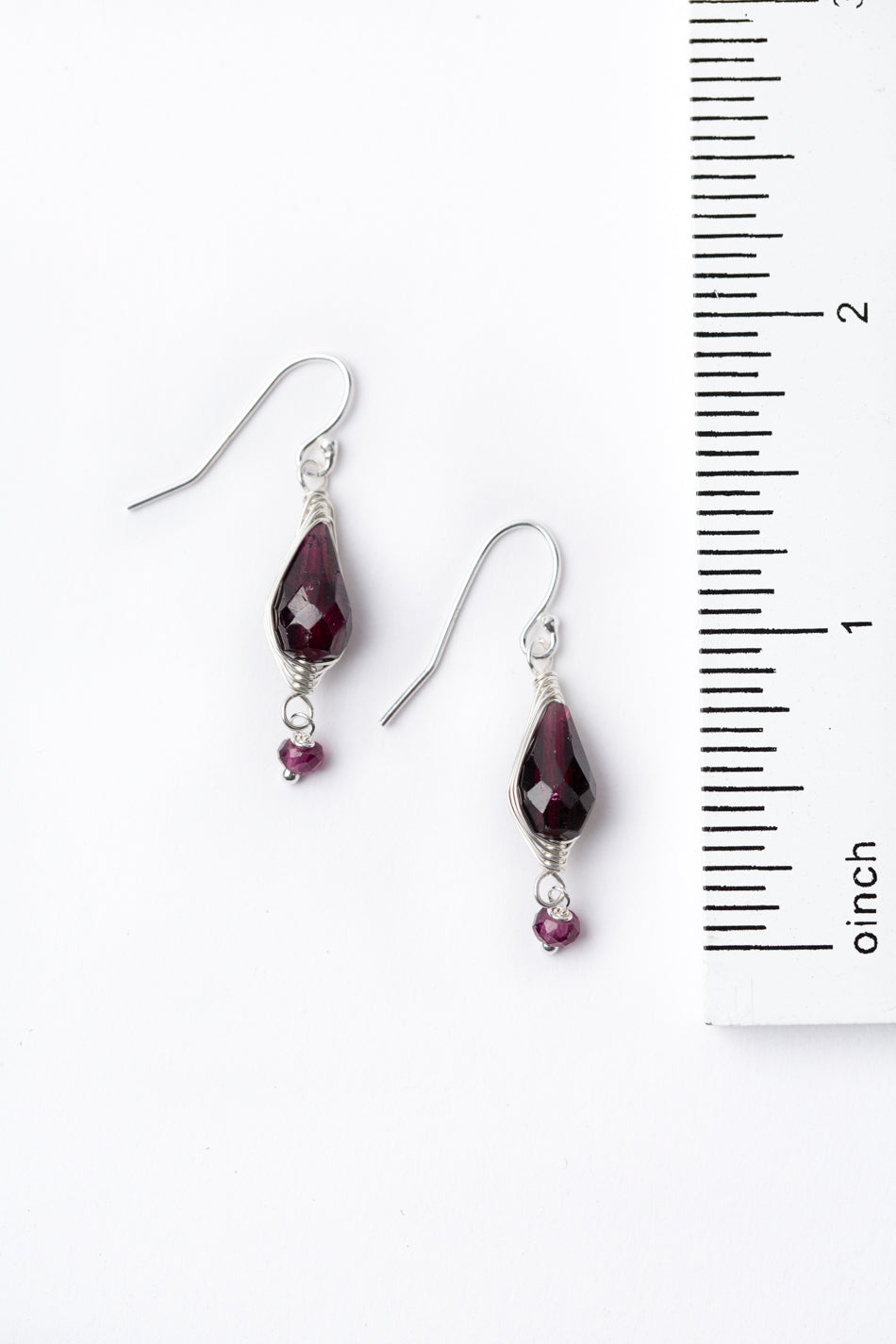 Birthstone January Silver Garnet Herringbone Earrings