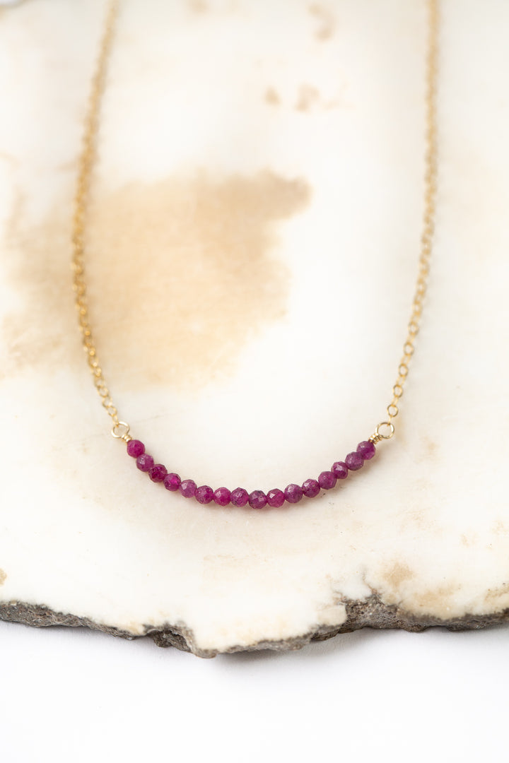 Birthstone 16-18" July Gold Ruby Bar Necklace