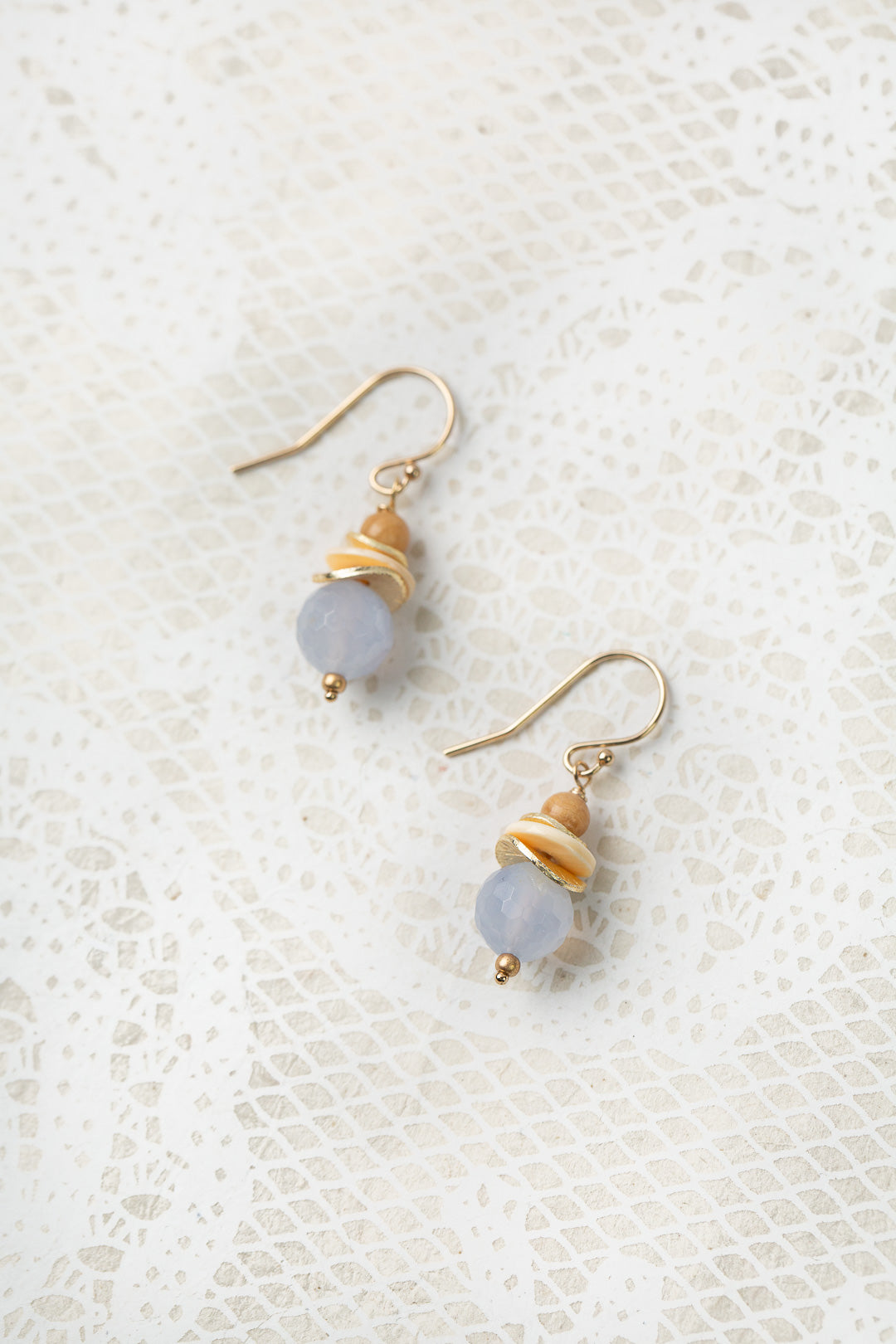 Blue Lace Shell, Jasper Dangle Earrings