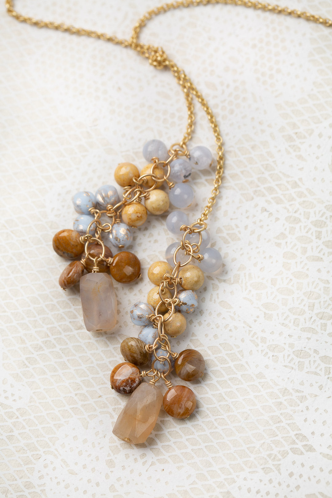Blue Lace 36" Blue Lace Agate Cluster Necklace