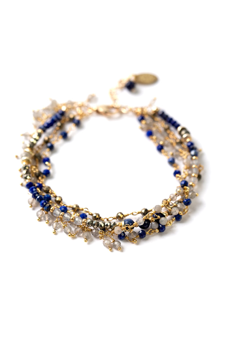 Blue Moon 7.5-8.5" Lapis Labradorite Pyrite Multistrand Bracelet
