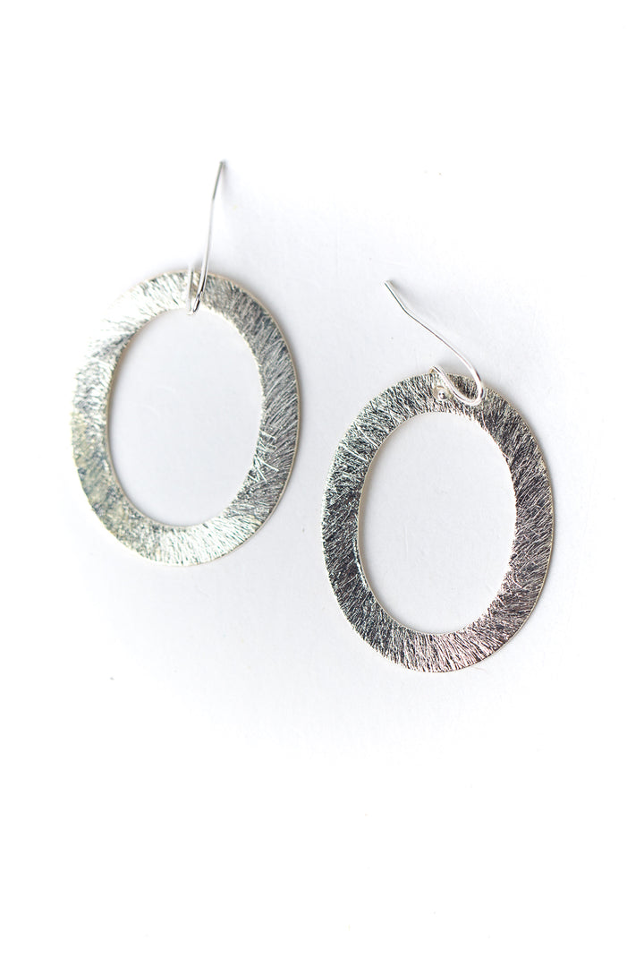 Brushed Silver Hoop Frame Simple Earrings